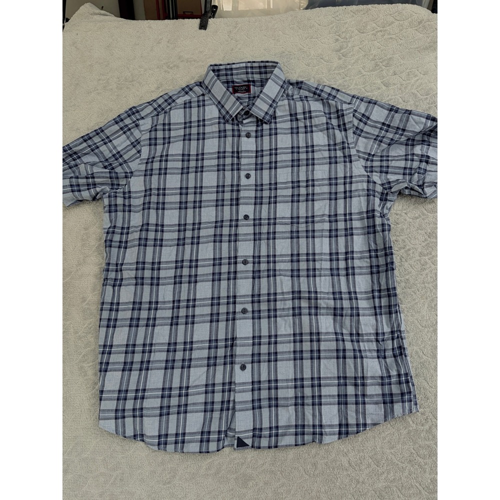 UNTUCKit Morton Mens XXL Regular Fit Blue Plaid Short Sleeve Button Down Shirt